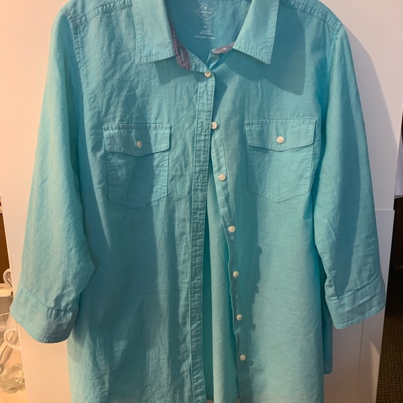 St. John's Bay Tops - 1X ST JOHN’S BAY COTTON AQUA TOP.  ROLL UP SLEEVES